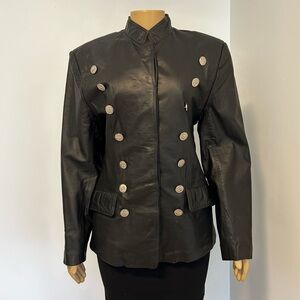 Vintage Virginia Slims Wear Black Double-Breasted Leather Jacket Size Large